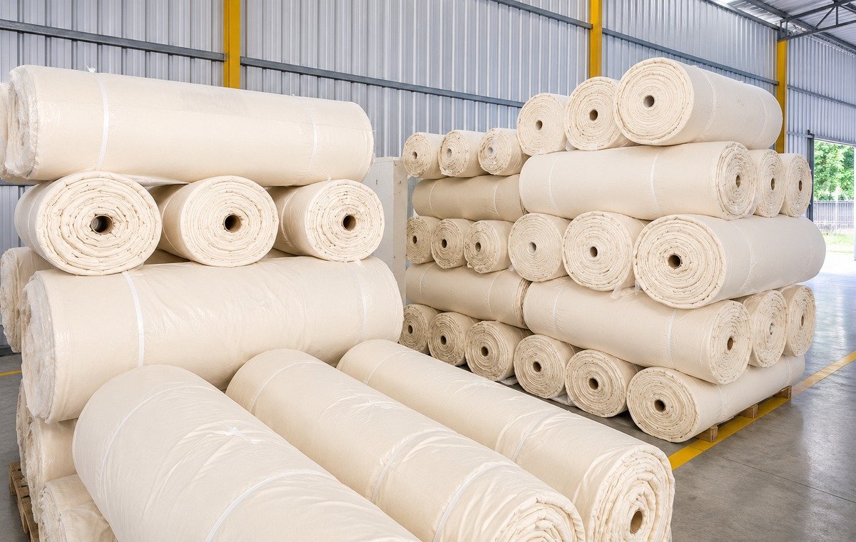 Rolls of greige and finished fabrics