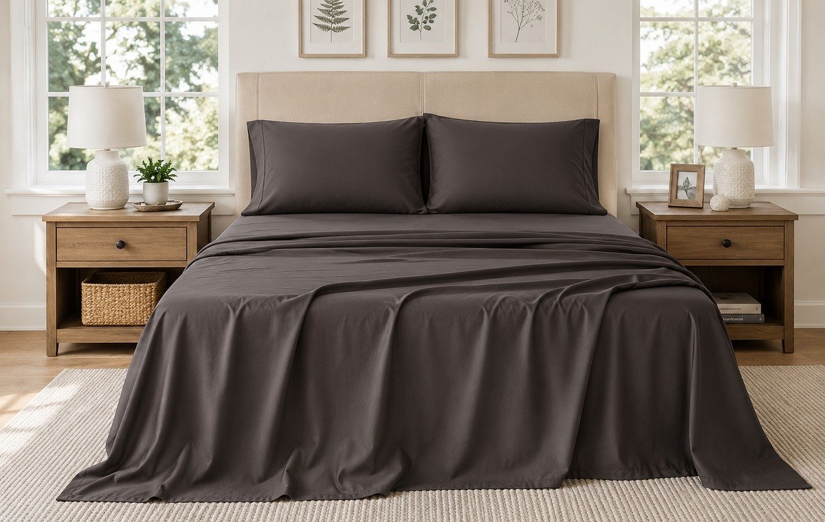 Dark knitted jersey fitted sheet
