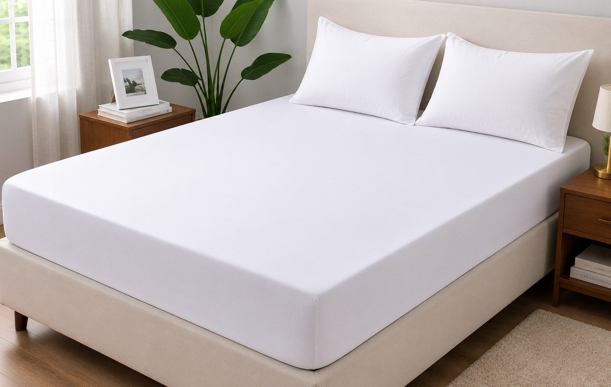 White waterproof mattress protector